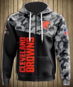 Cleveland Browns All Over Print Military Hoodie 3D Zip Hoodie Long Sleeve New Season