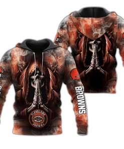 Cleveland Browns All Over Print Skull Hoodie Background Smoke Gifts For Fans