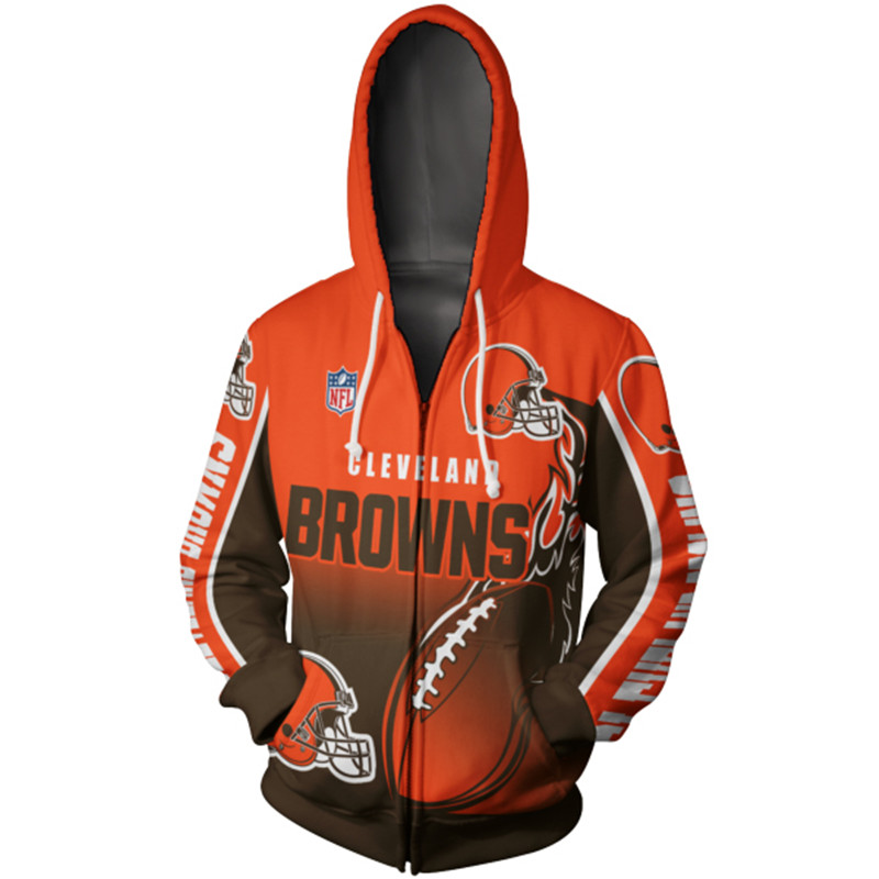 Cleveland Browns All Over Print Zip Hoodie Cute Flame Balls Graphic Gifts For Fans