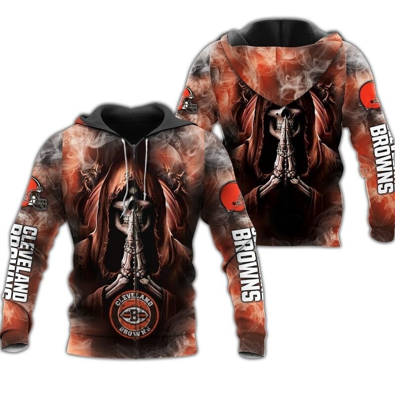 Cleveland Browns All Over Print Zip Hoodie Death Smoke Graphic Gifts For Fans
