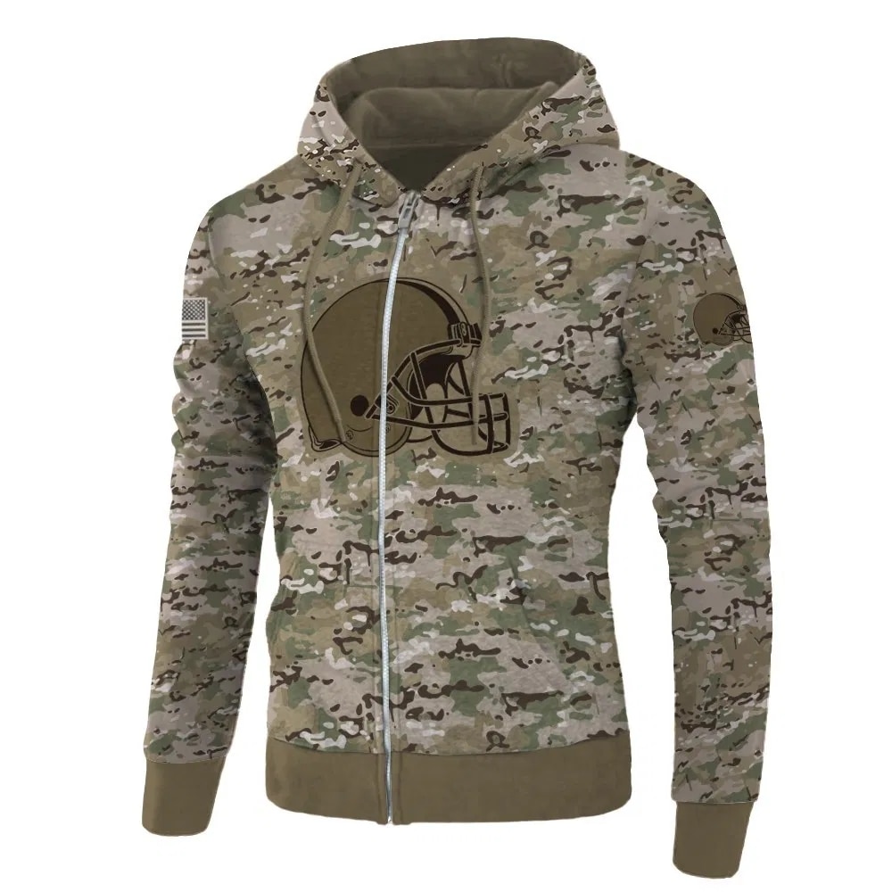 Cleveland Browns Army Graphic All Over Print Zip Hoodie Pullover Gift For Fans