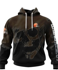 Cleveland Browns Custom Name & Number All Over Print Zip Hoodie 3D Skull Gifts For Fans