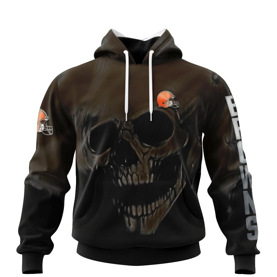 Cleveland Browns Custom Name & Number All Over Print Zip Hoodie 3D Skull Gifts For Fans