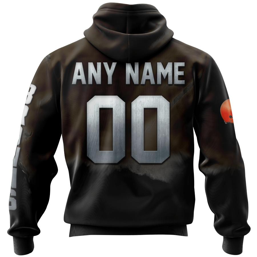 Cleveland Browns Custom Name & Number All Over Print Zip Hoodie 3D Skull Gifts For Fans