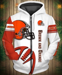Cleveland Browns Graphic Balls All Over Print 3D Zip Hoodie Pullover