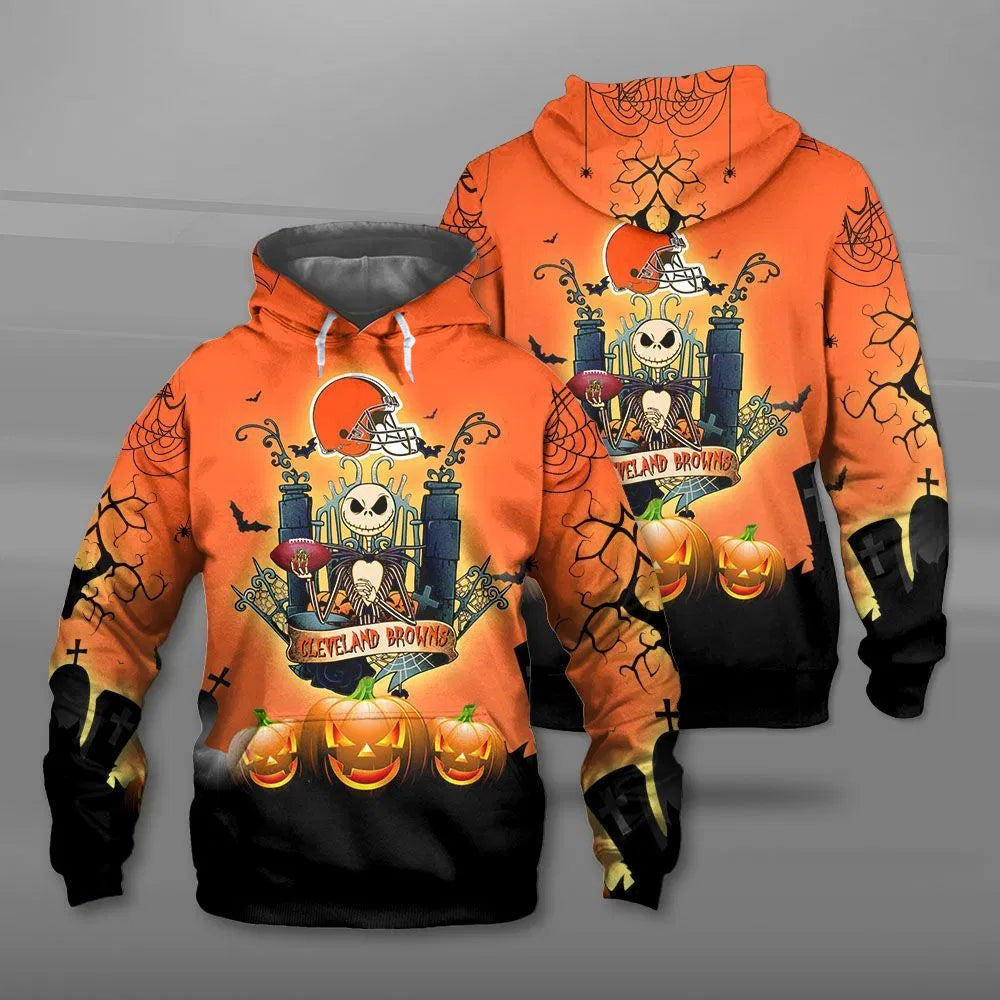 Cleveland Browns Halloween Costume Hoodie All Over Print 3D Jack Skellington Graphic Gifts For Fans