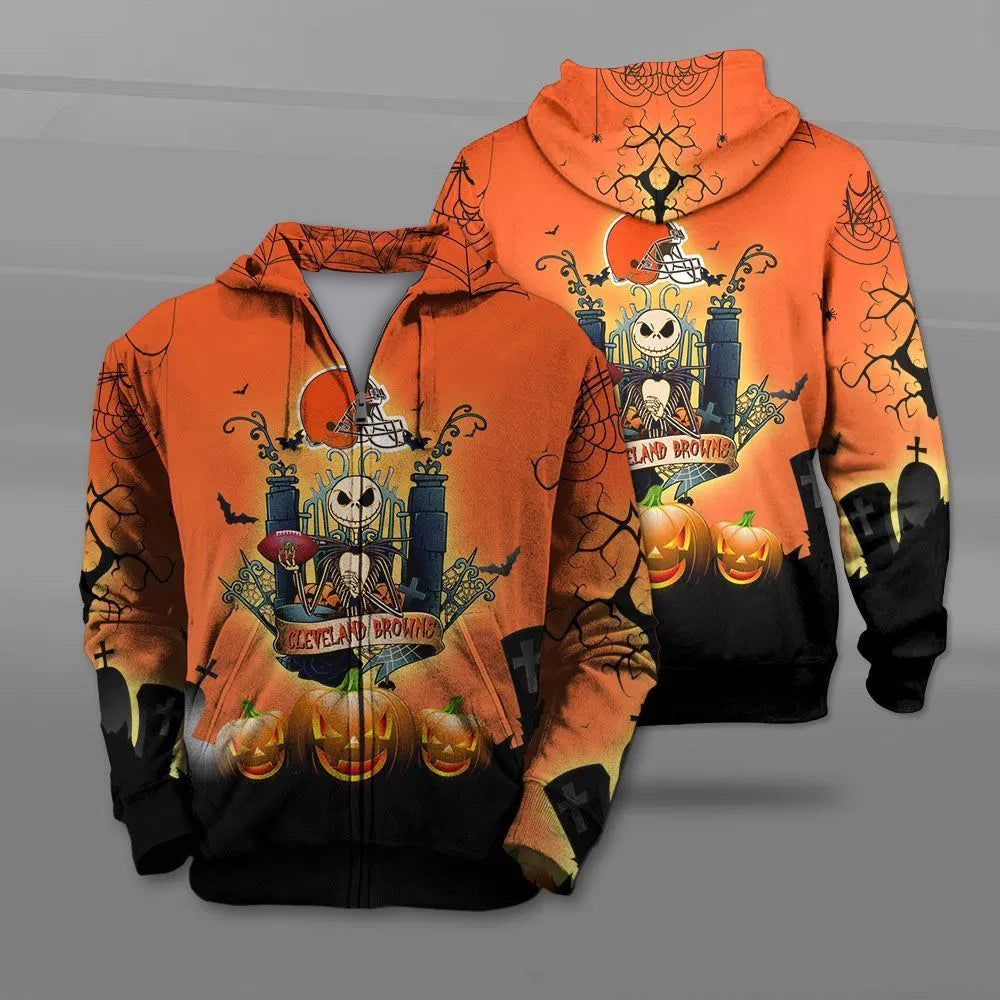 Cleveland Browns Halloween Costume Hoodie All Over Print 3D Jack Skellington Graphic Gifts For Fans