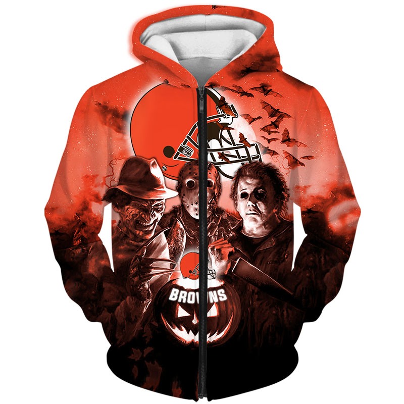 Cleveland Browns Halloween Horror Night All Over Print 3D Hoodie Gifts For Fans