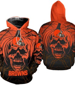 Cleveland Browns Halloween Pumpkin Skull Print All Over Print Zip Hoodie