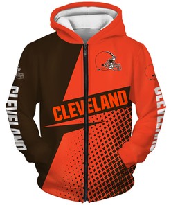 Cleveland Browns Long Sleeve All Over Print Zip Hoodie For Fans