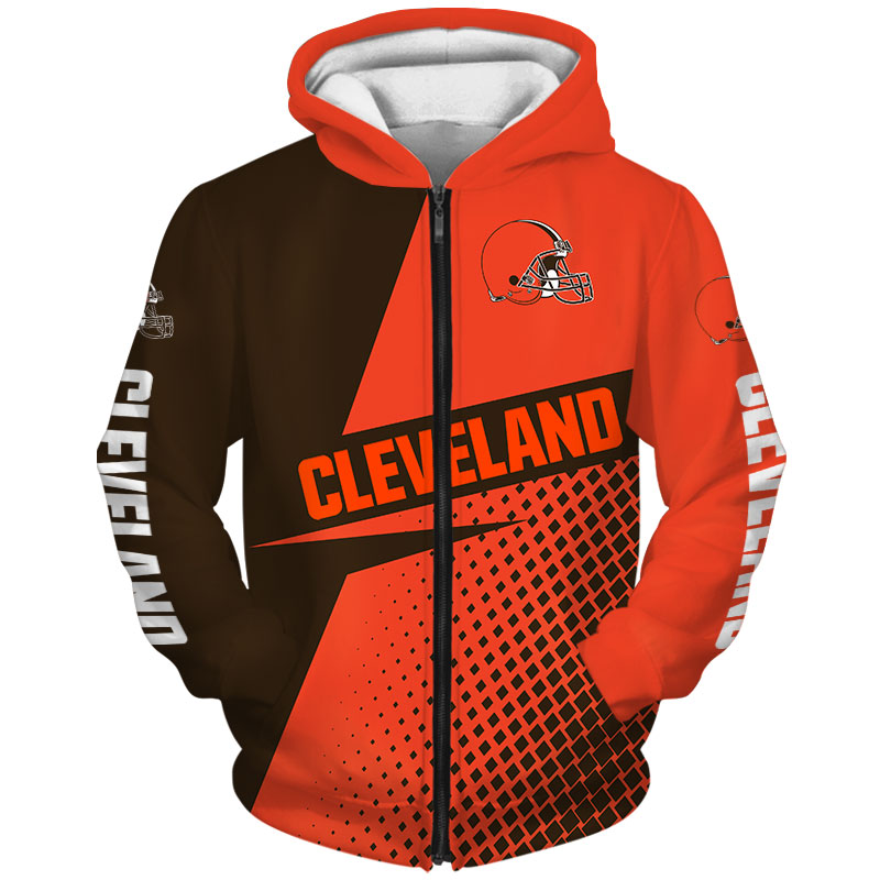 Cleveland Browns Long Sleeve All Over Print Zip Hoodie For Fans