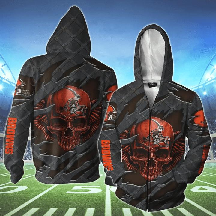 Cleveland Browns Skull 3D Hoodie Perfect Gift For Fans