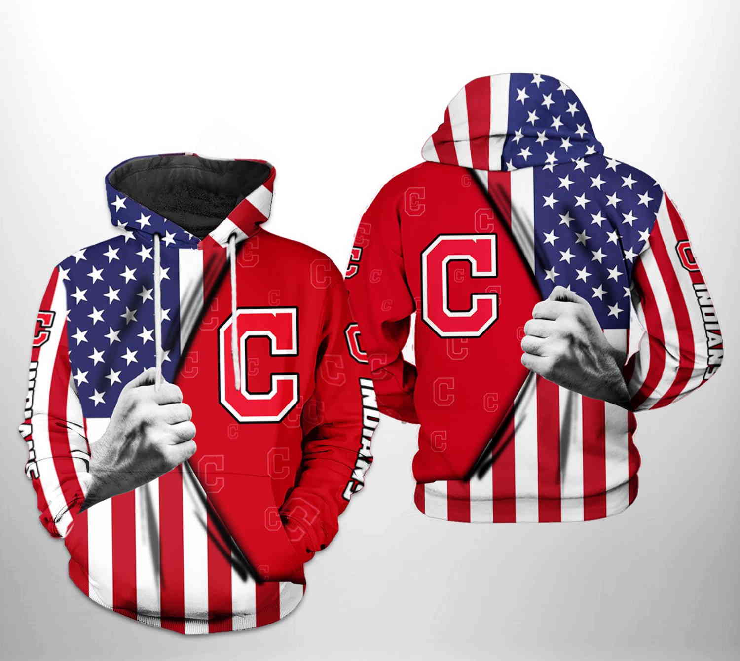 Cleveland Indians Mlb Us Flag Camo Veteran 3D Hoodie - Support Your Team