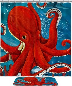 Close Up Blue Octopus Ocean Print Waterproof Shower Curtain for Bathroom