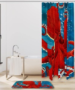 Close Up Blue Octopus Ocean Print Waterproof Shower Curtain for Bathroom