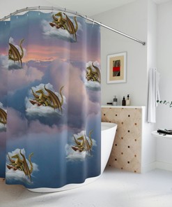 Cloud Surfing Dragon Shower Curtain - Fantasy Bathroom Decor