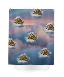 Cloud Surfing Dragon Shower Curtain - Fantasy Bathroom Decor