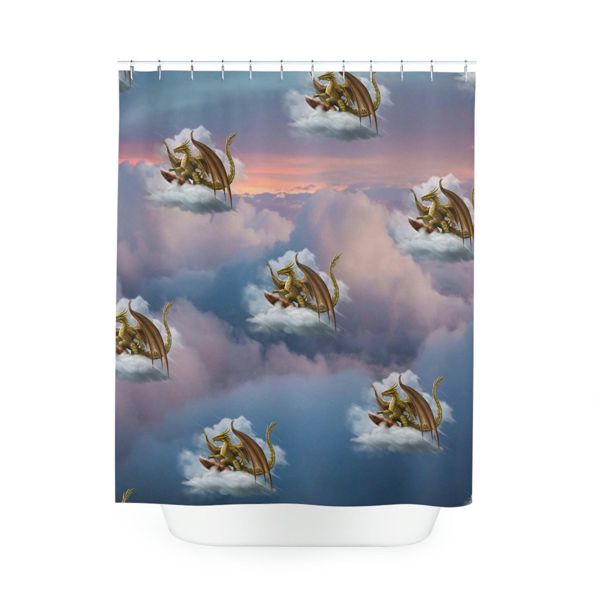 Cloud Surfing Dragon Shower Curtain - Fantasy Bathroom Decor