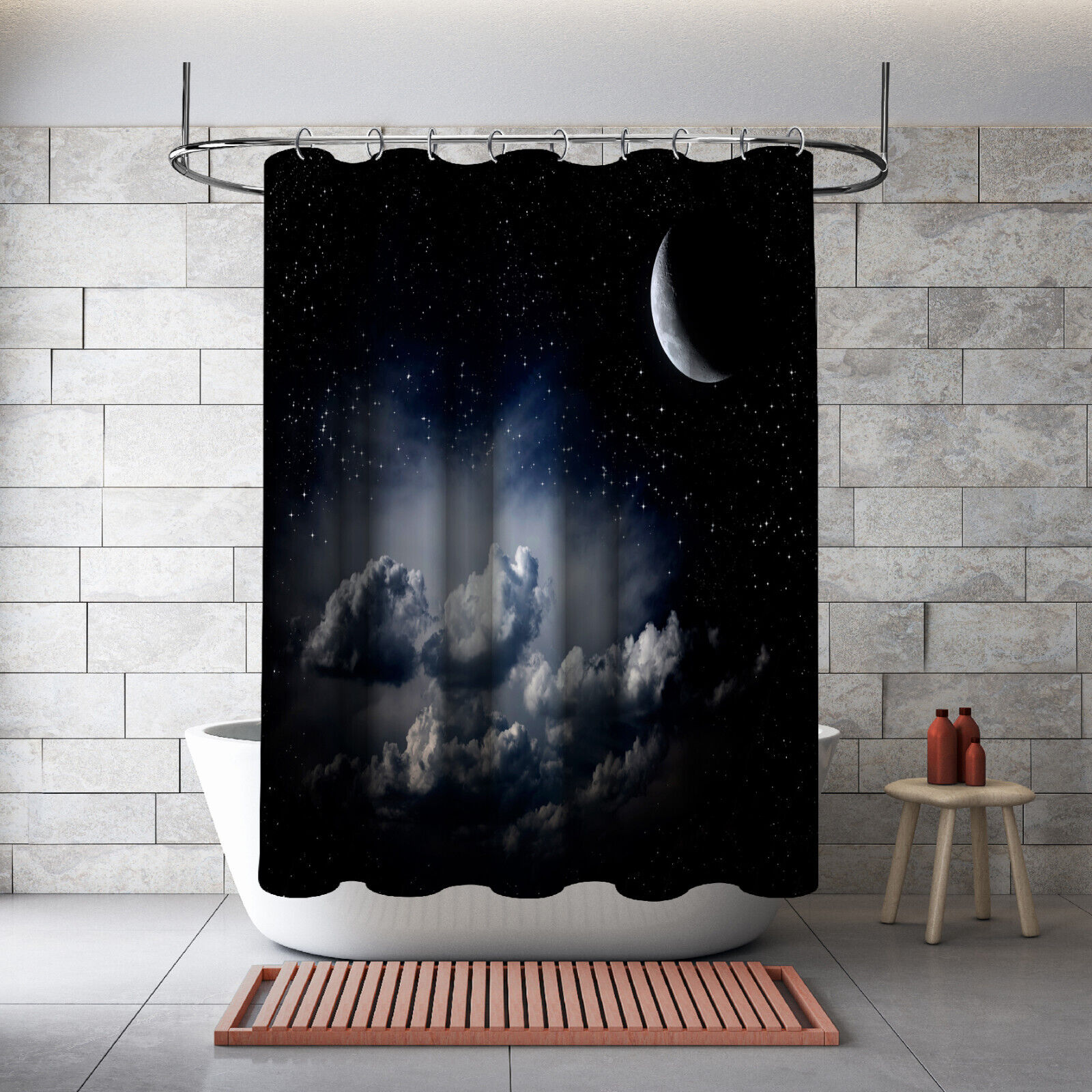 Clouds and Stars with the Moon Night Shower Curtain for a Dreamy Bathroom