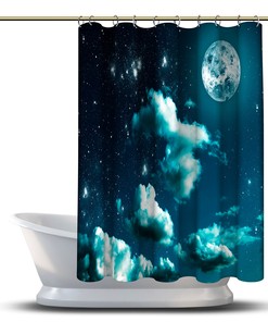 Cloudy Night Scenery Printed Shower Curtain for a Mystical Bathroom