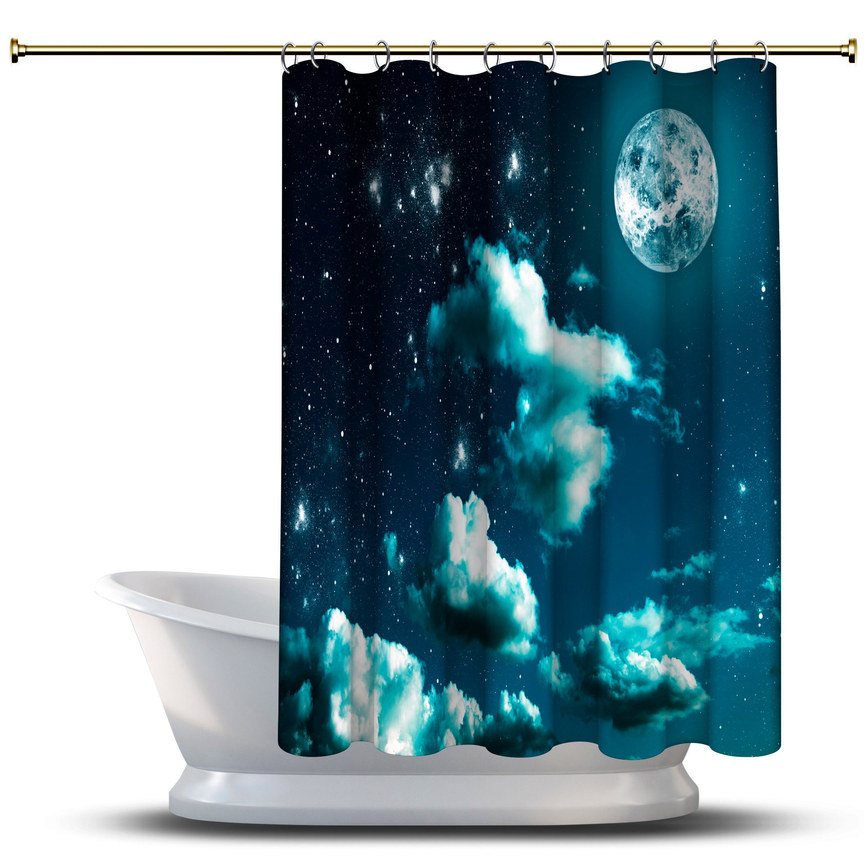 Cloudy Night Scenery Printed Shower Curtain for a Mystical Bathroom
