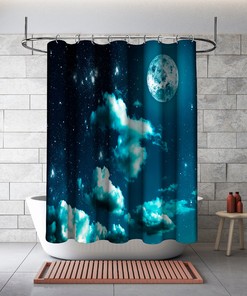 Cloudy Night Scenery Printed Shower Curtain for a Mystical Bathroom