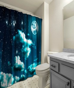 Cloudy Night Scenery Printed Shower Curtain for a Mystical Bathroom