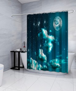 Cloudy Night Scenery Printed Shower Curtain for a Mystical Bathroom
