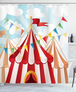 Cloudy Sun Sky Circus Shower Curtain For A Dreamy Bathroom Decor