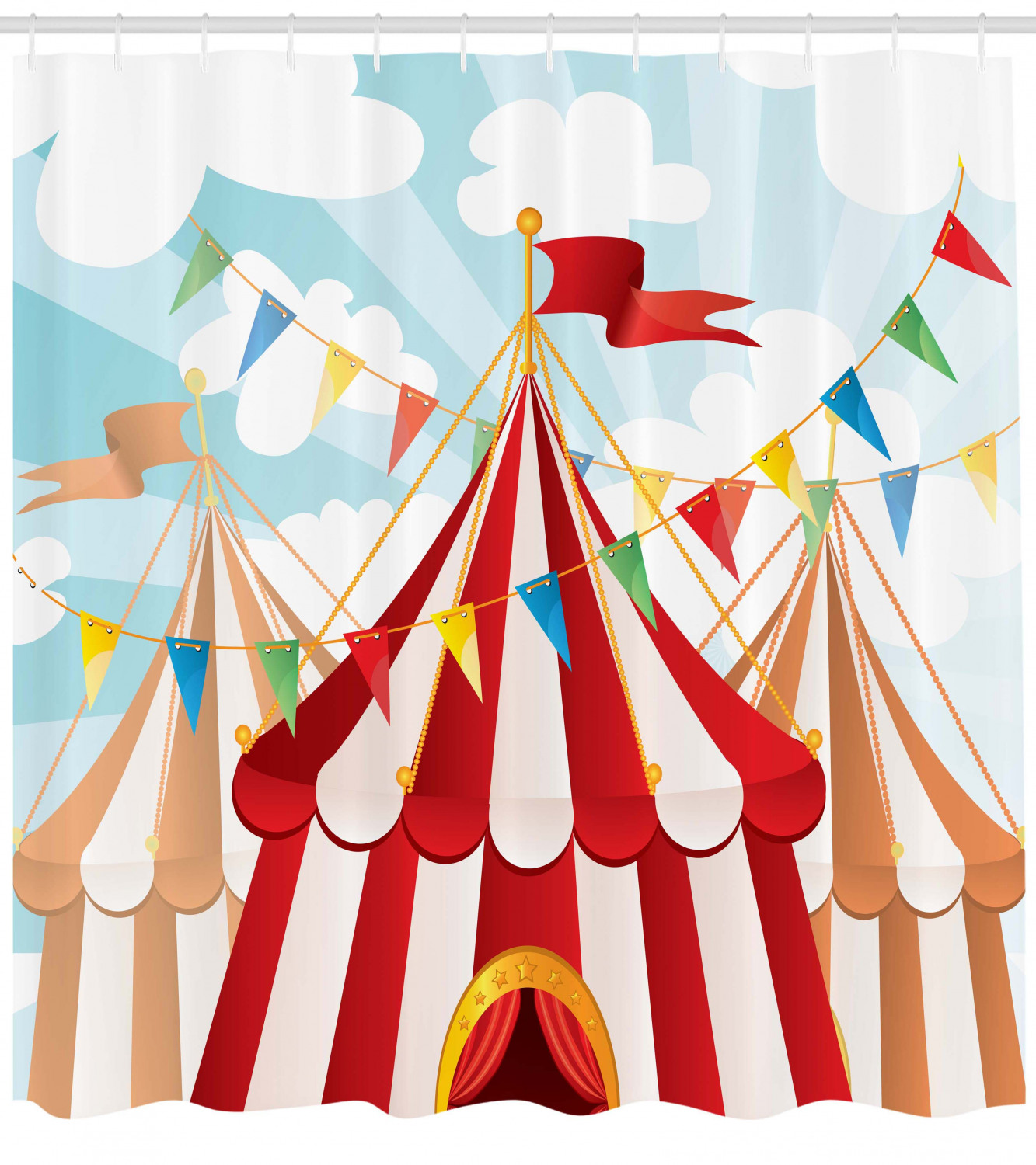 Cloudy Sun Sky Circus Shower Curtain For A Dreamy Bathroom Decor - Image 2