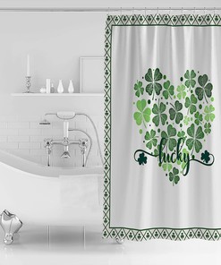 Clover Love Heart Lucky Shower Curtain for a Cute and Romantic St Patrick's Day Bathroom
