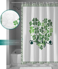 Clover Love Heart Lucky Shower Curtain for a Cute and Romantic St Patrick's Day Bathroom
