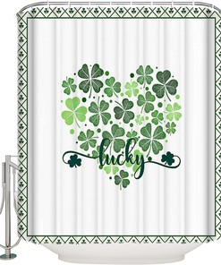Clover Love Heart Lucky Shower Curtain for a Cute and Romantic St Patrick's Day Bathroom