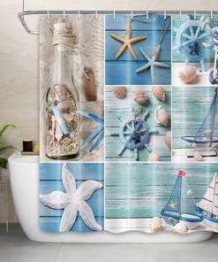 Coastal Anchor Starfish Seashell Bathroom Curtain for Your Blue Ocean Inspired Bathroom - Nautical and Cute Design