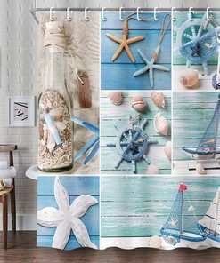 Coastal Anchor Starfish Seashell Bathroom Curtain for Your Blue Ocean Inspired Bathroom - Nautical and Cute Design