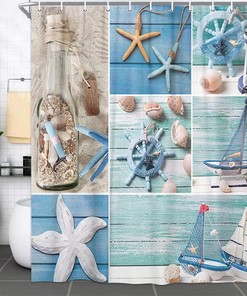 Coastal Anchor Starfish Seashell Bathroom Curtain for Your Blue Ocean Inspired Bathroom - Nautical and Cute Design