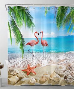 Coastal Bathroom Shower Curtain for Summer Ocean Beach Bathroom 