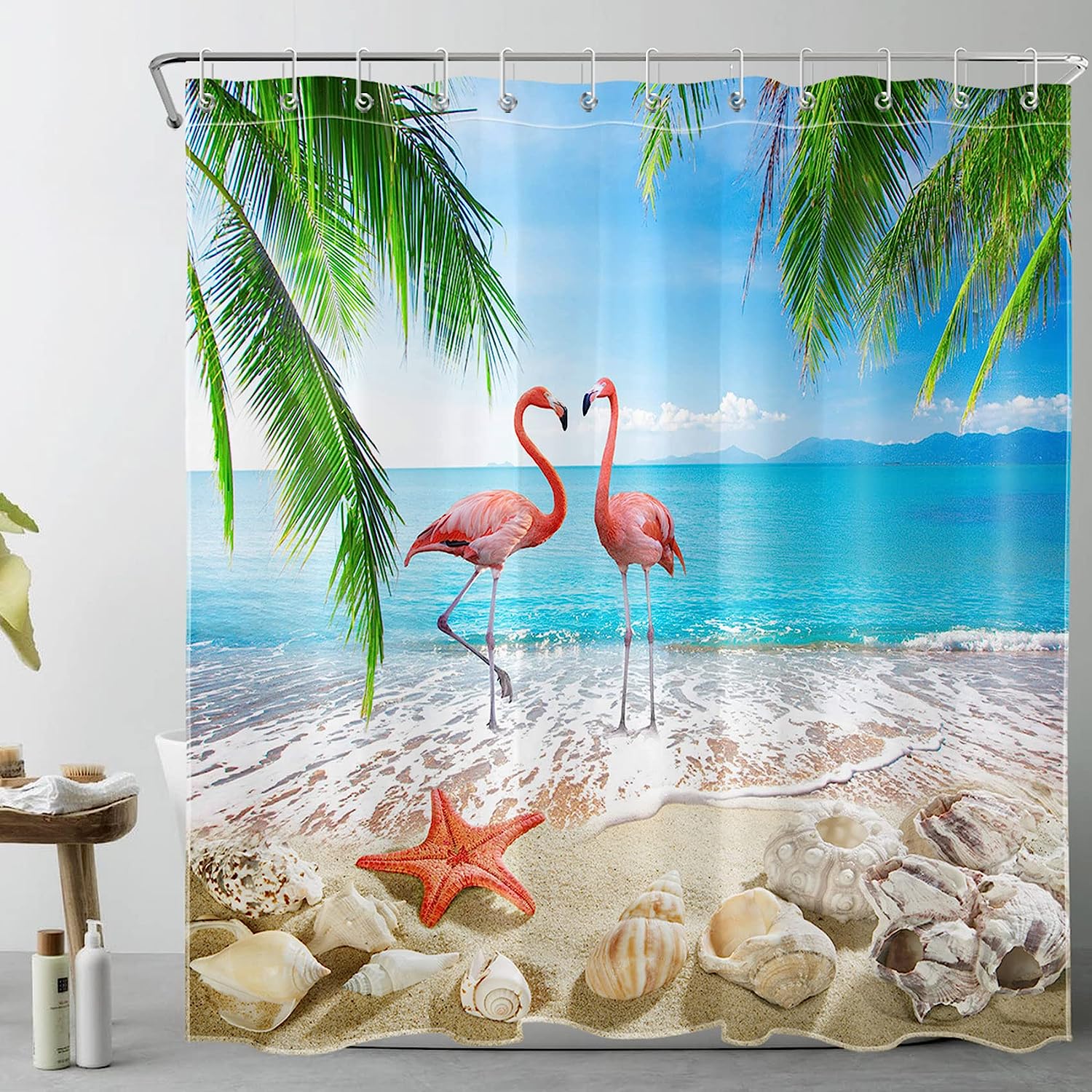 Coastal Bathroom Shower Curtain for Summer Ocean Beach Bathroom