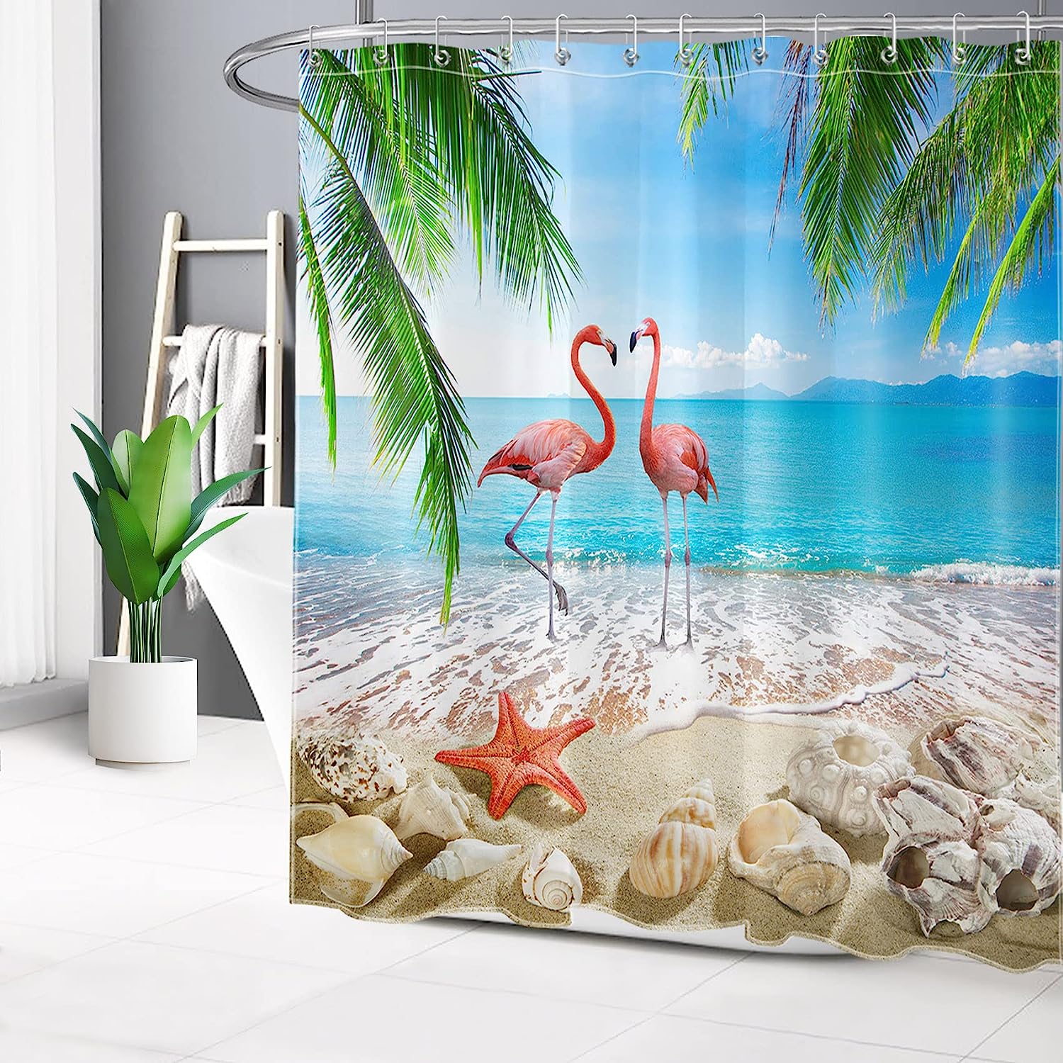 Coastal Bathroom Shower Curtain for Summer Ocean Beach Bathroom