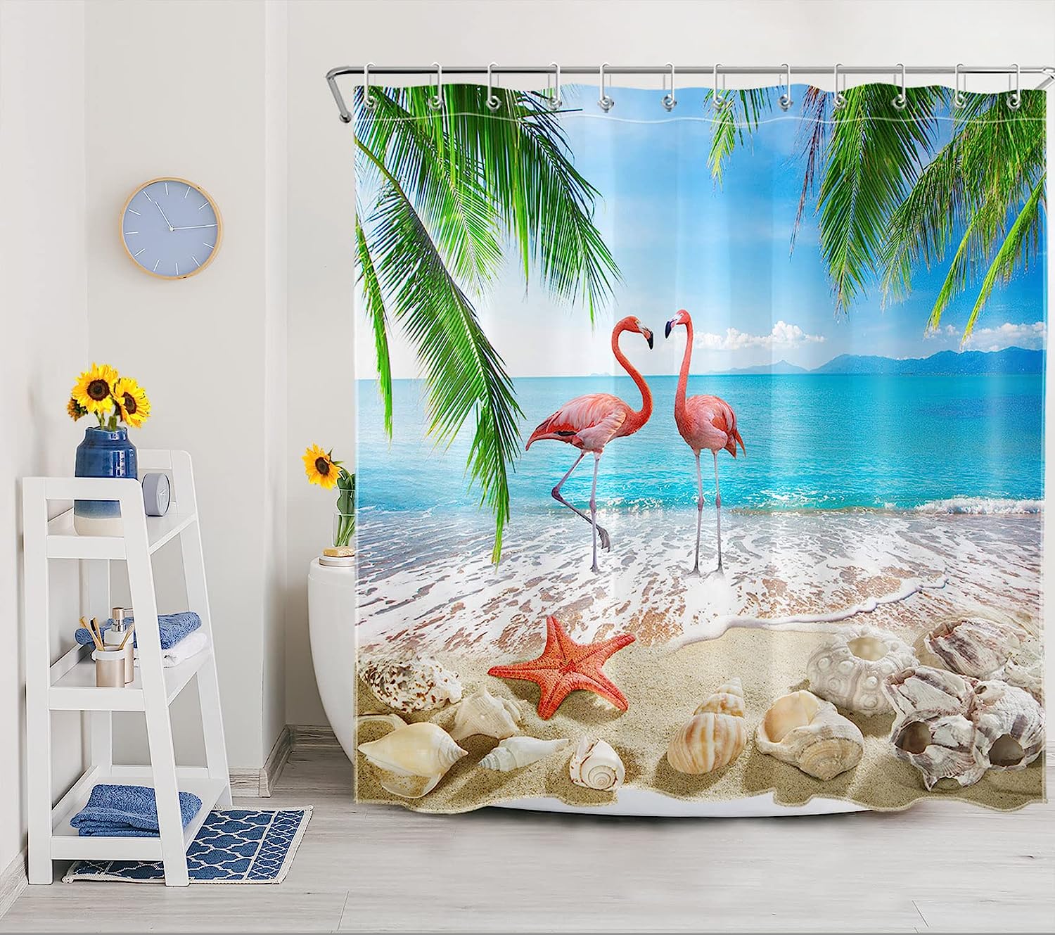 Coastal Bathroom Shower Curtain for Summer Ocean Beach Bathroom