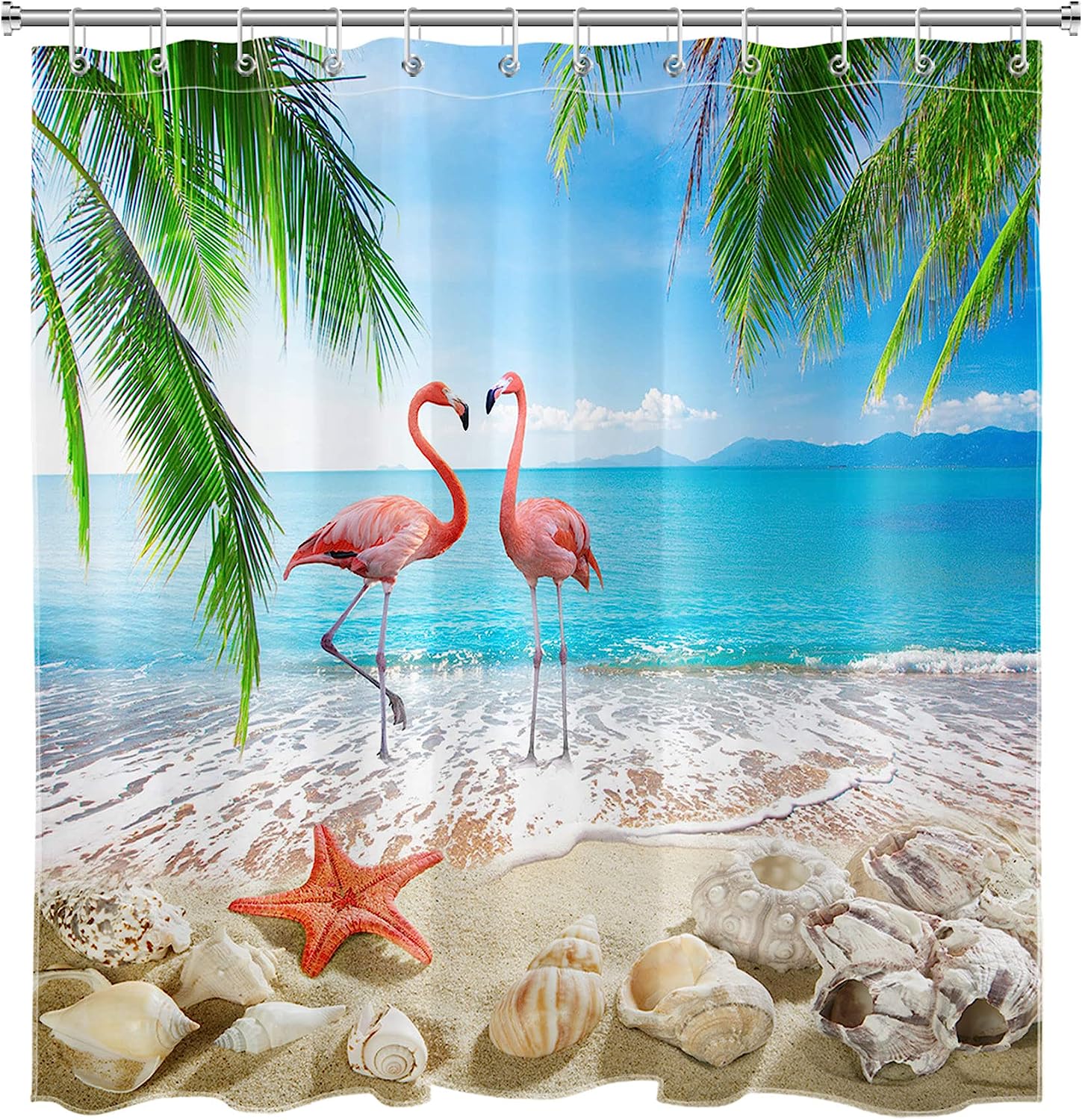Coastal Bathroom Shower Curtain for Summer Ocean Beach Bathroom