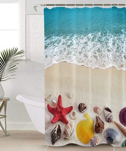Coastal Beach Seashell Nautical Teal Shower Curtain, Bathroom Decor