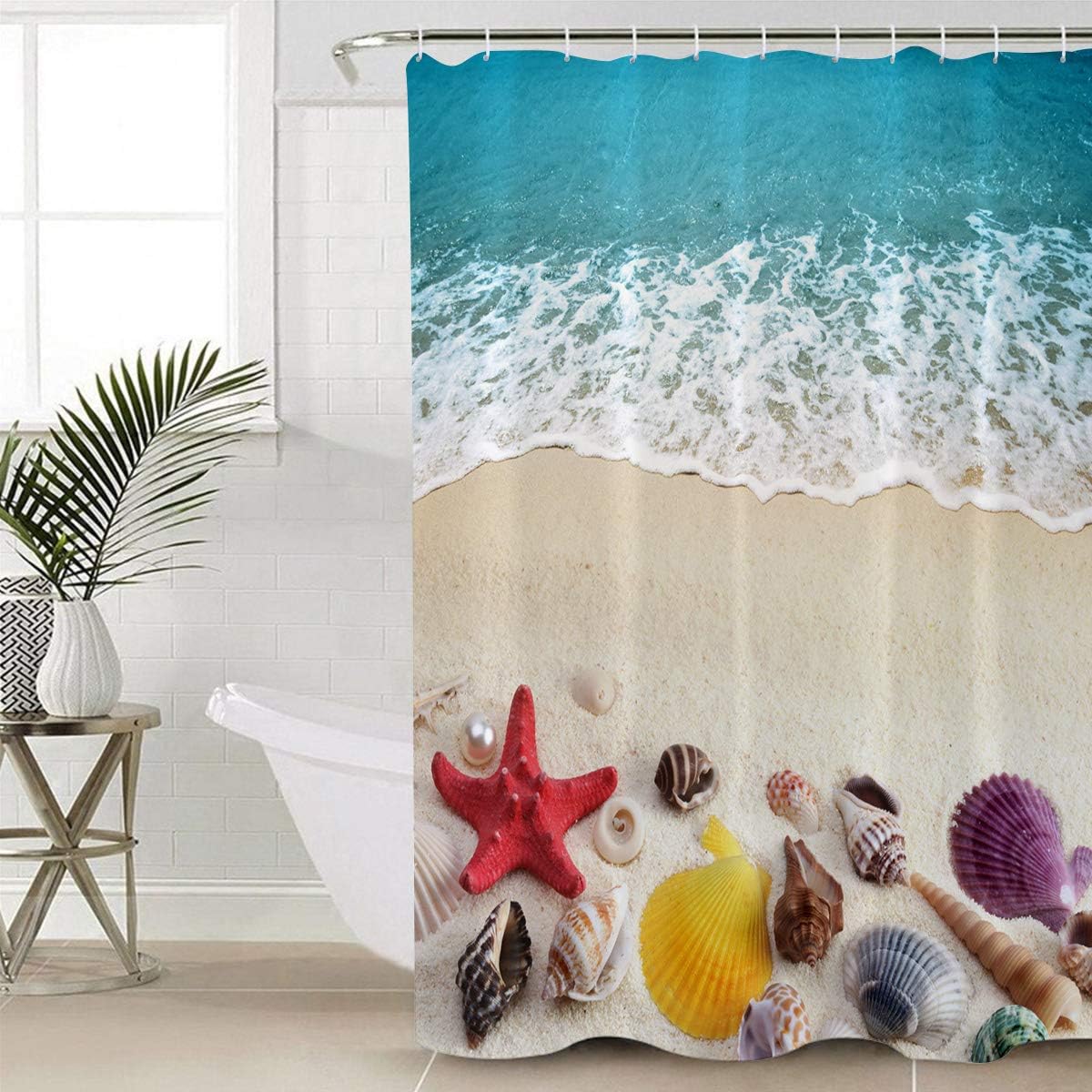 Coastal Beach Seashell Nautical Teal Shower Curtain, Bathroom Decor