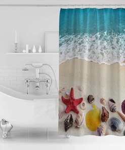 Coastal Beach Seashell Nautical Teal Shower Curtain, Bathroom Decor