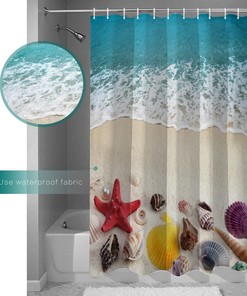 Coastal Beach Seashell Nautical Teal Shower Curtain, Bathroom Decor