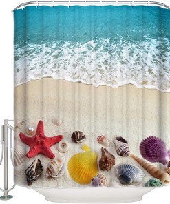 Coastal Beach Seashell Nautical Teal Shower Curtain, Bathroom Decor