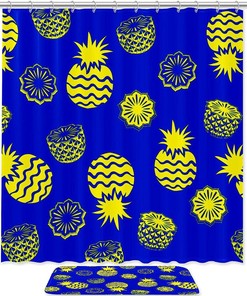 Coastal Blue Pineapples Shower Curtain for Bathroom Decor