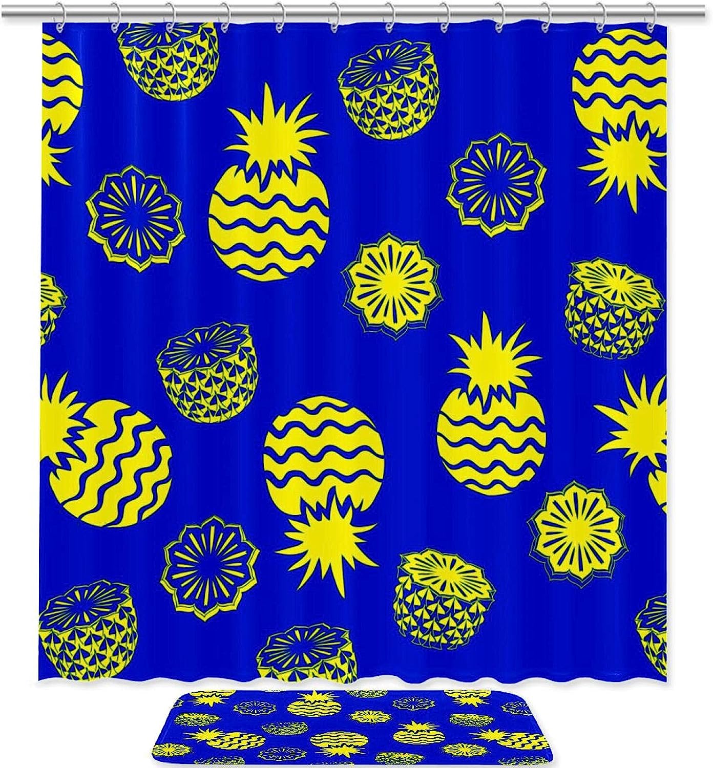 Coastal Blue Pineapples Shower Curtain for Bathroom Decor