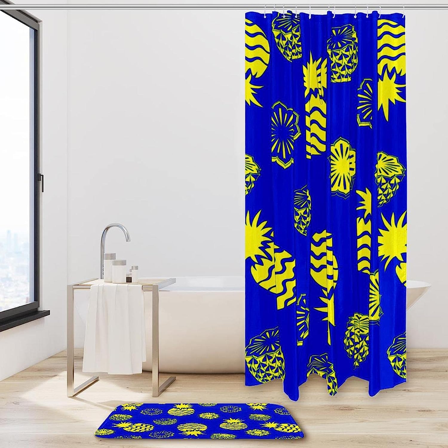 Coastal Blue Pineapples Shower Curtain for Bathroom Decor