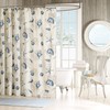 Coastal Blue and Taupe Seashells Fabric Shower Curtain for Your Beach-Themed Bathroom Decor 
